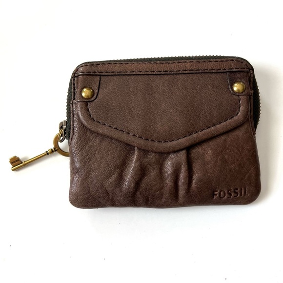 FOSSIL Small Brown Leather Zip Wallet - Picture 1 of 8